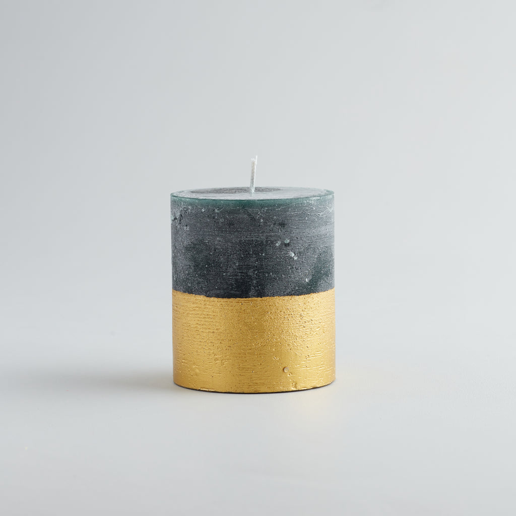 Winter Thyme, Gold Half Dipped Pillar Candle